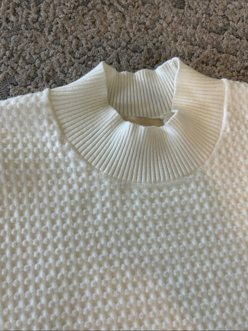Elie Tahari Cream Short-Sleeve Textured Crewneck Top - Picture 5 of 7